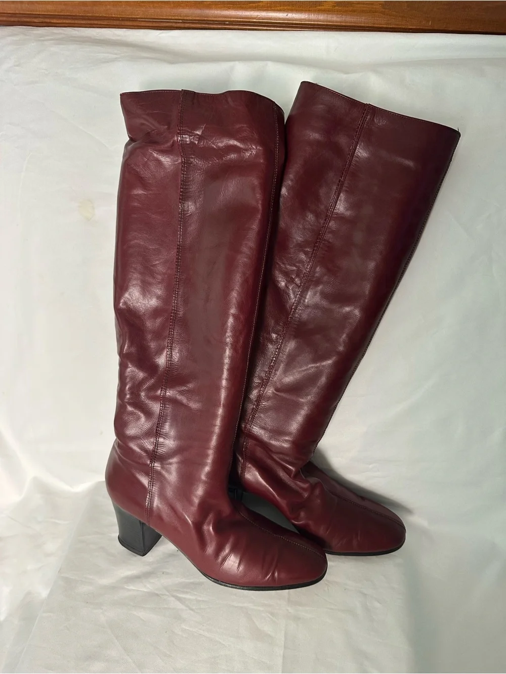 Women’s Burgundy Brown Genuine Leather Knee High Boots Size 6 Slim Fit